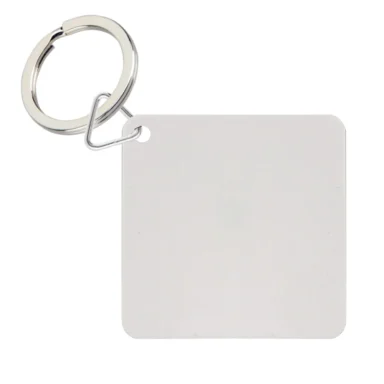 Plain square keychain with a metal loop for attachment.